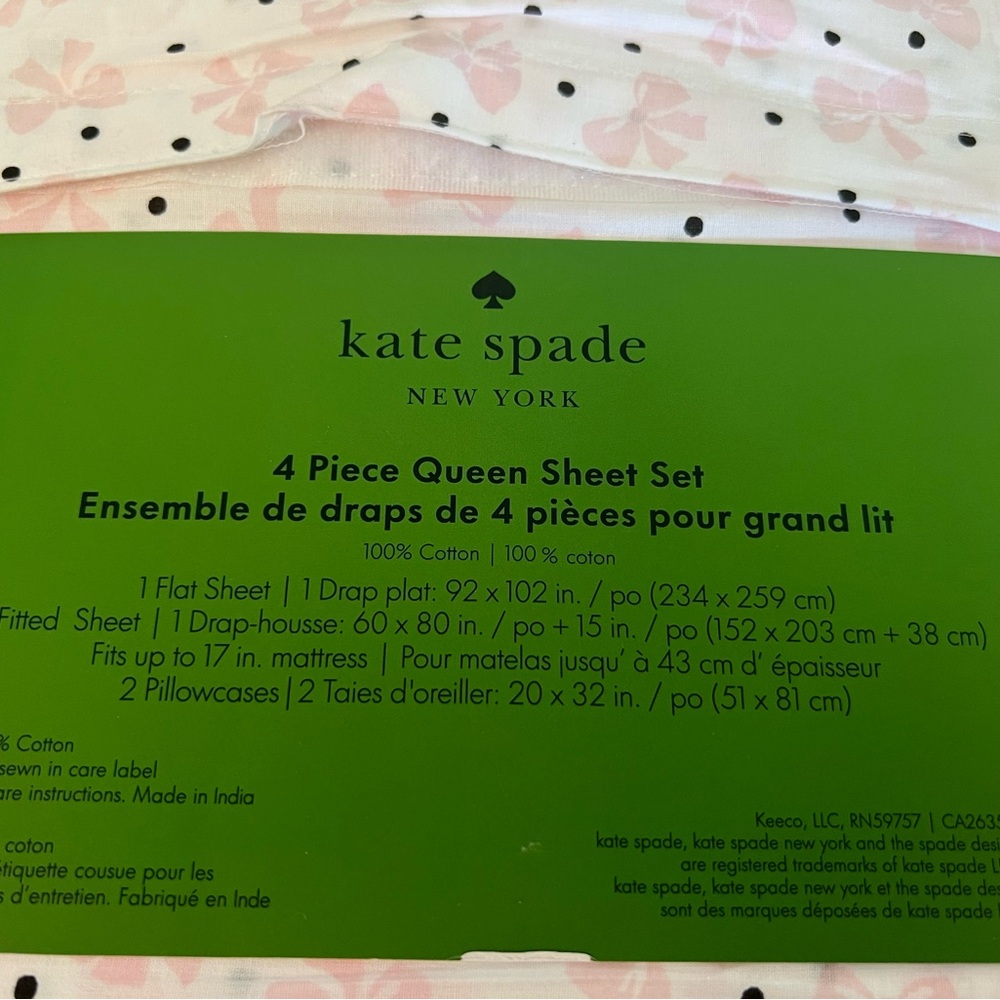 NWT Kate Spade Bows & Dots Queen Sheet Set - Picture 4 of 4
